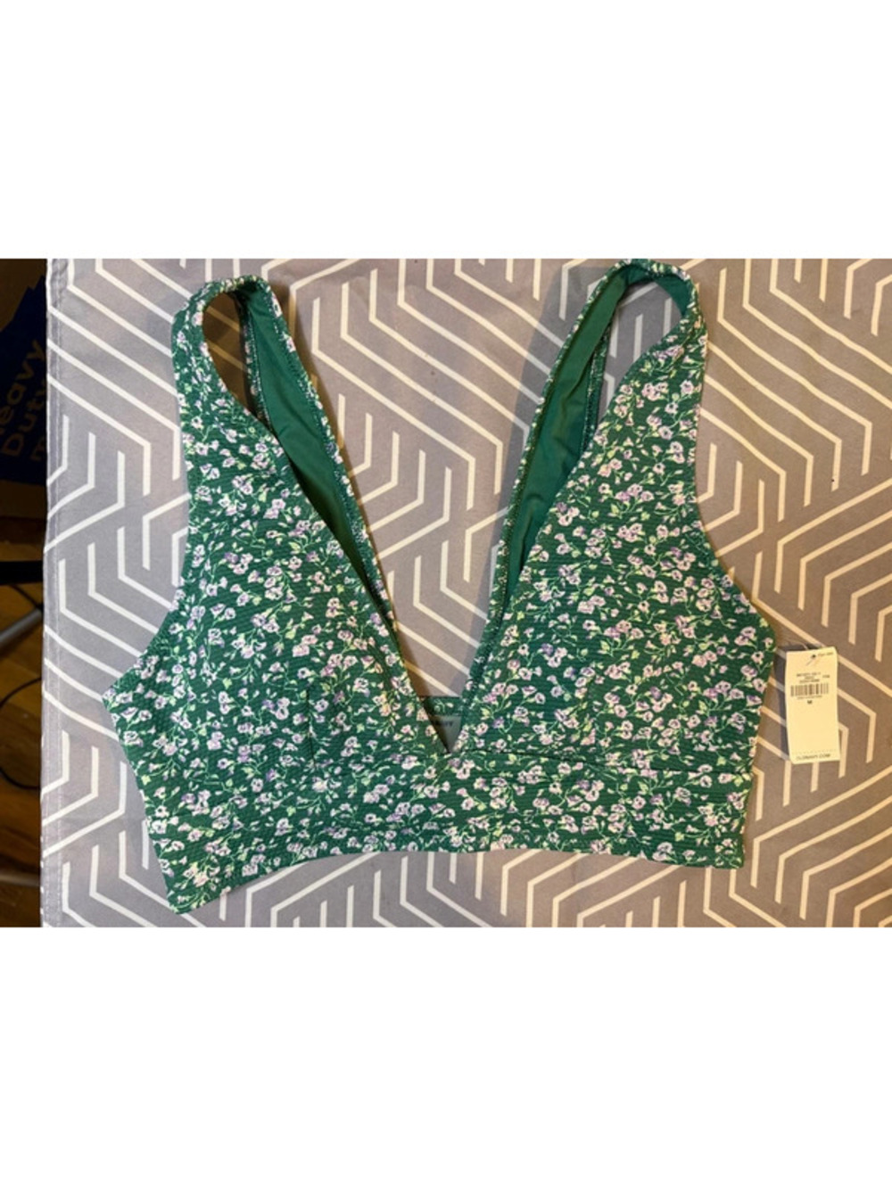 Old Navy Medium Green Floral Smocked Bikini Top NWT